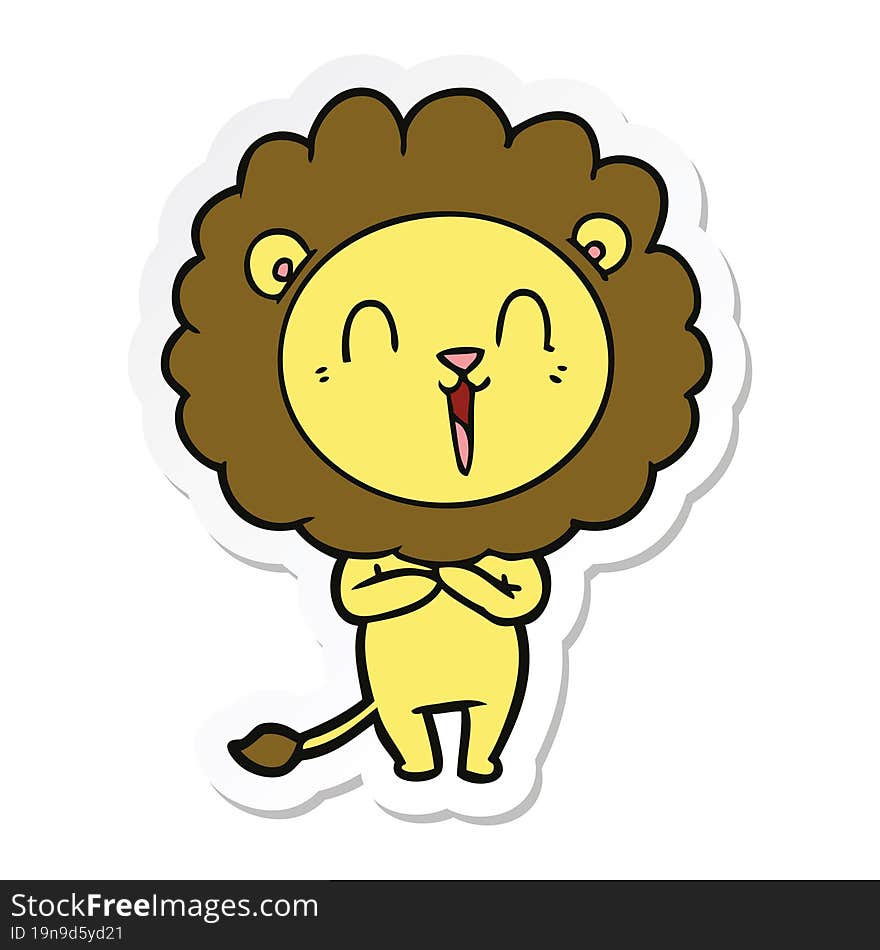 Sticker Of A Laughing Lion Cartoon