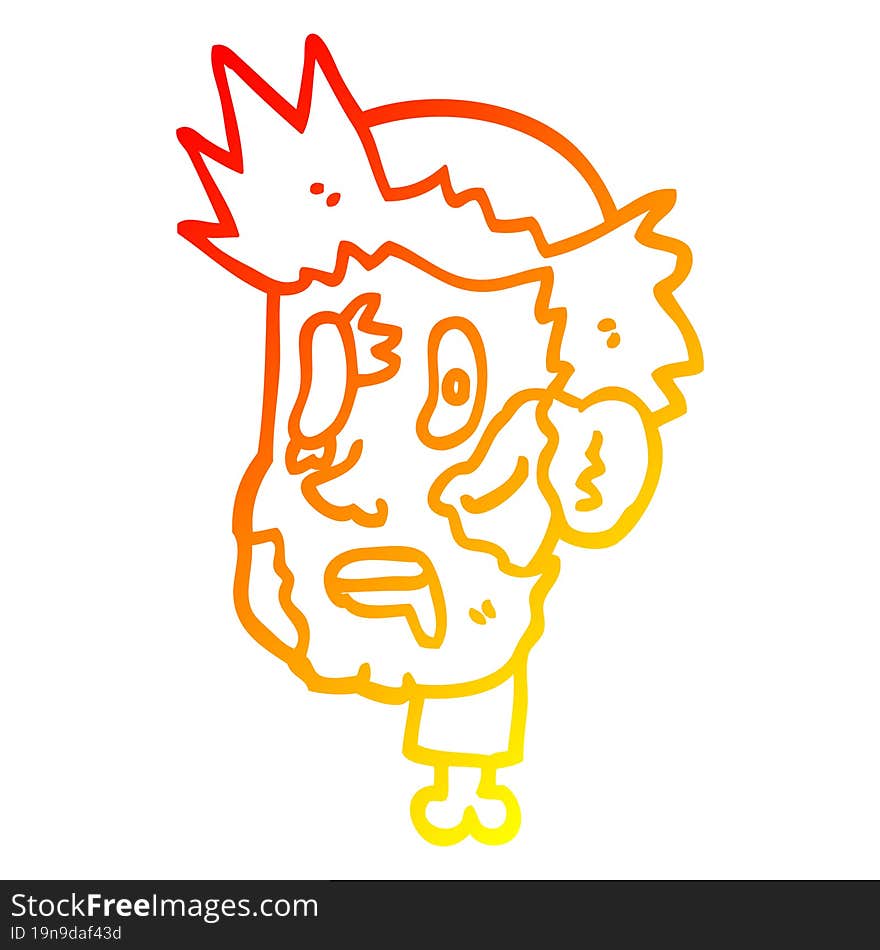 warm gradient line drawing cartoon zombie head