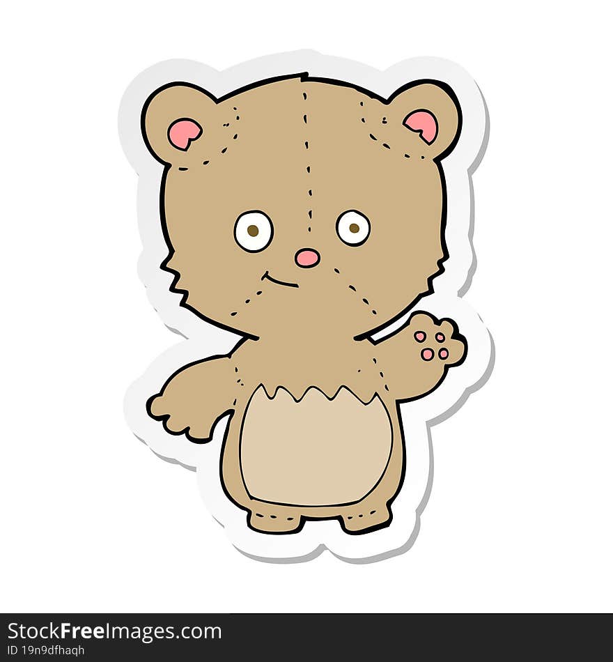 sticker of a cartoon teddy bear waving