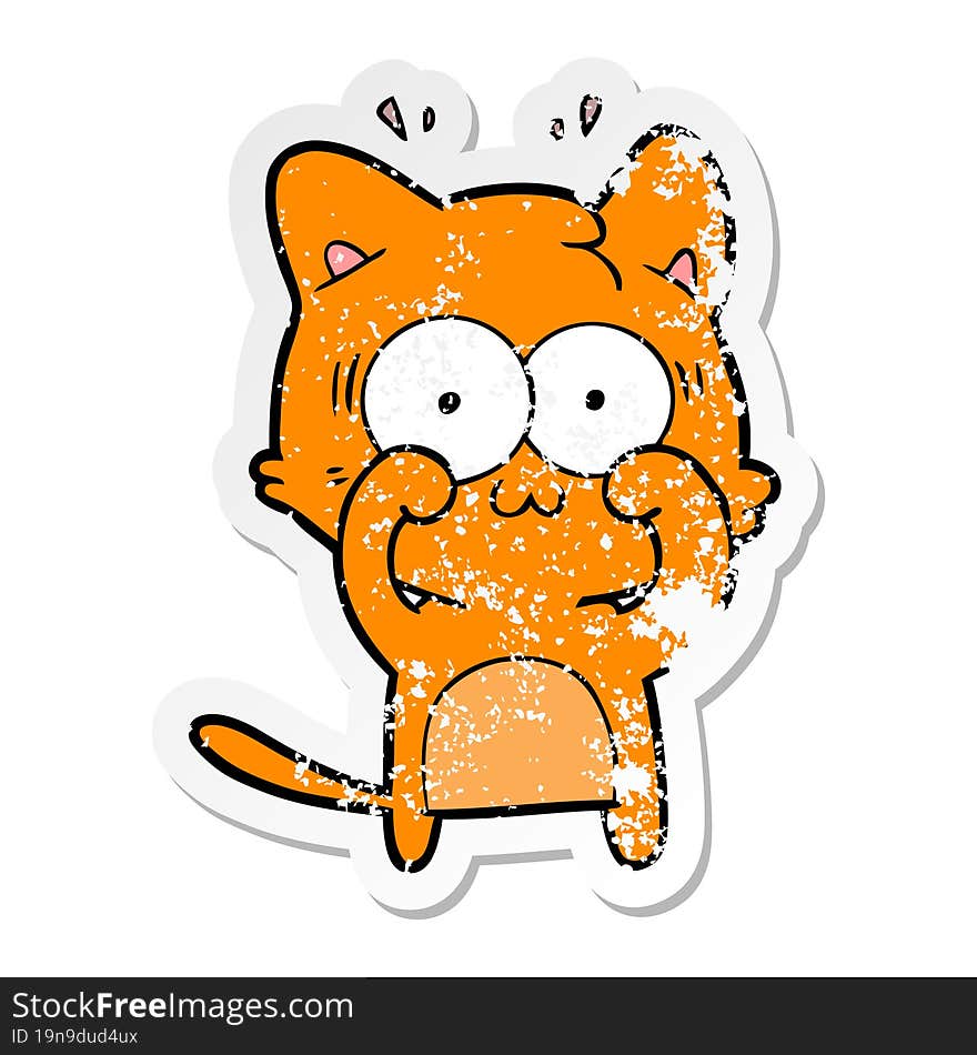 distressed sticker of a cartoon surprised cat