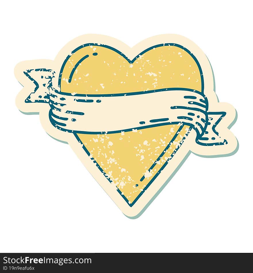 Distressed Sticker Tattoo Style Icon Of A Heart And Banner