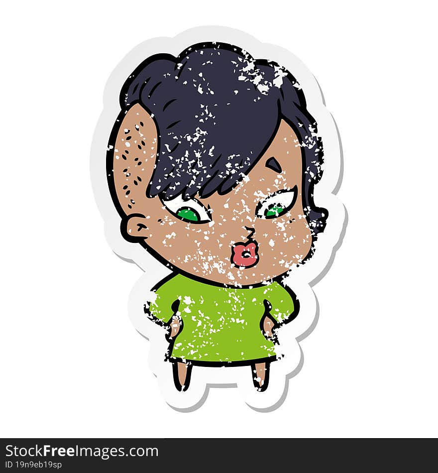 distressed sticker of a cartoon surprised girl