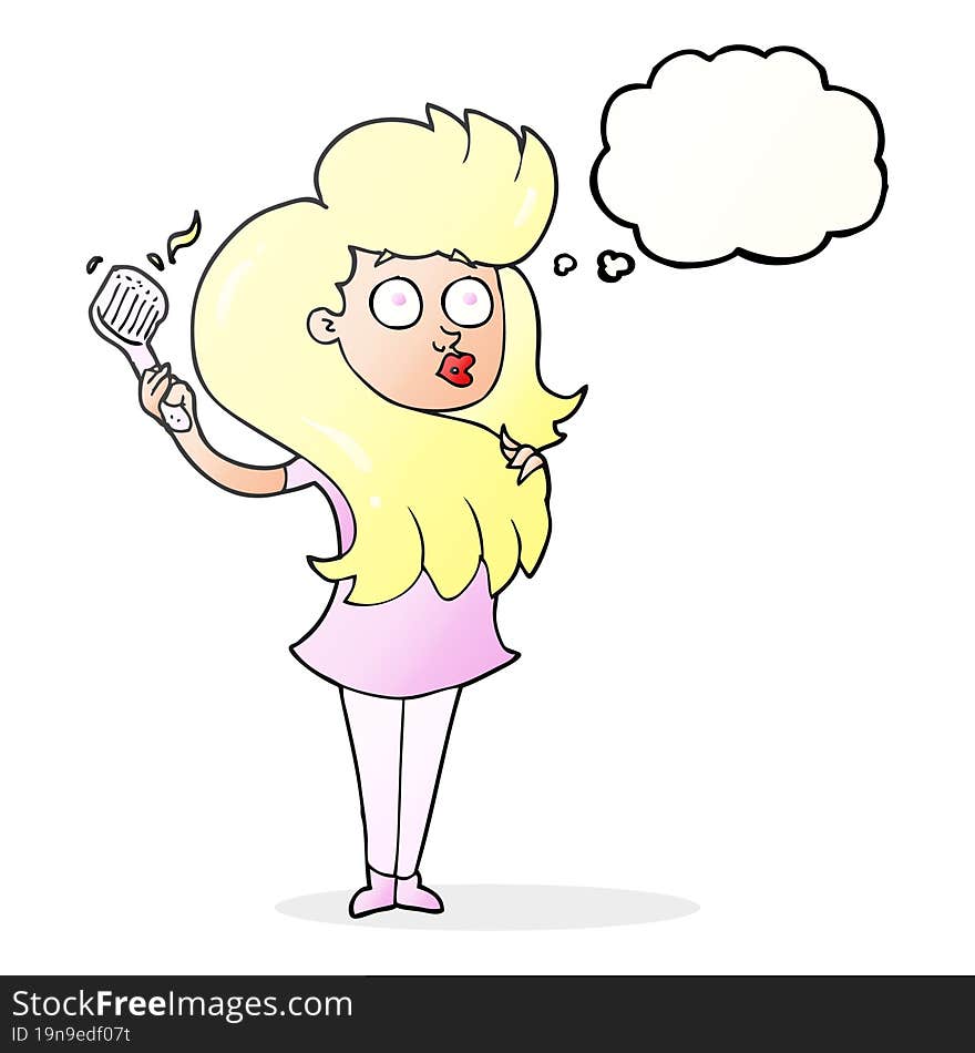 freehand drawn thought bubble cartoon woman brushing hair