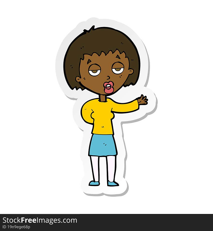 sticker of a cartoon bored woman