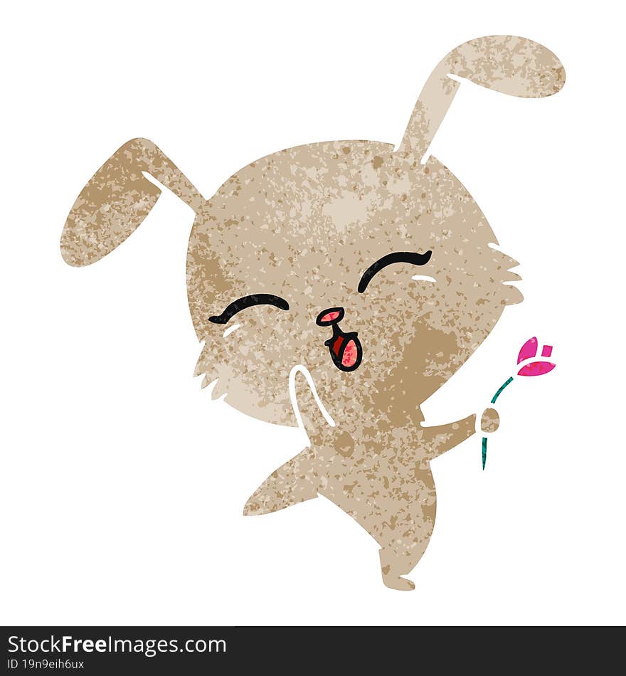 retro cartoon of cute kawaii bunny