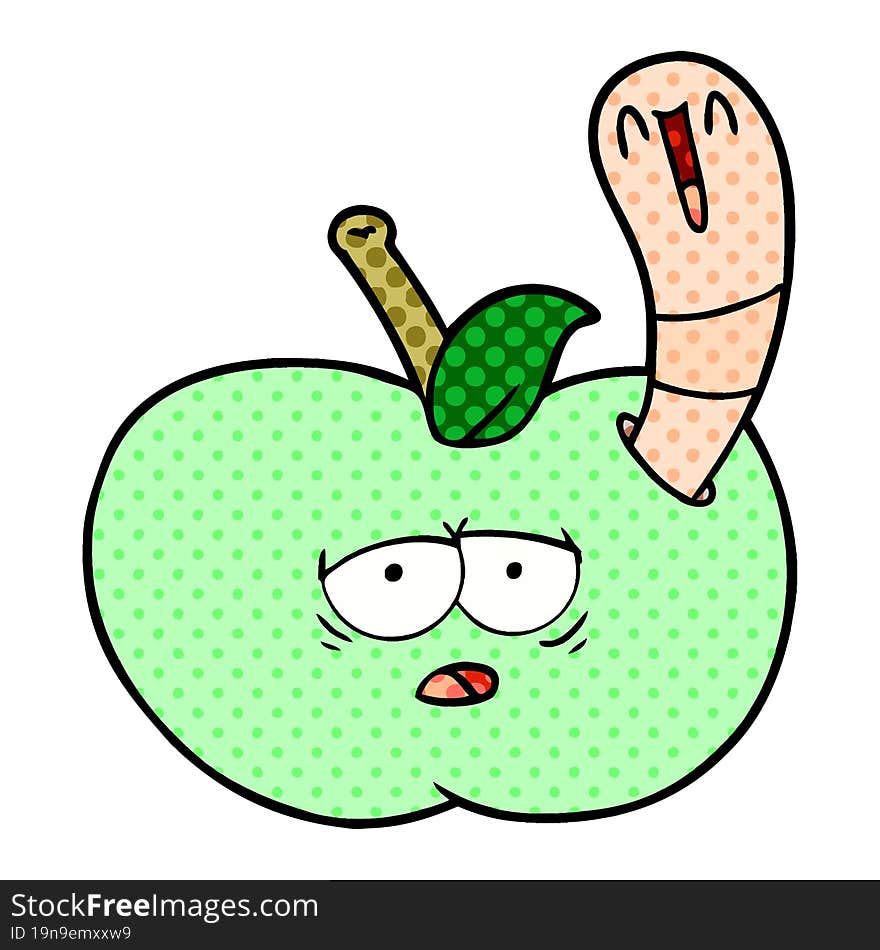 cartoon worm in apple. cartoon worm in apple