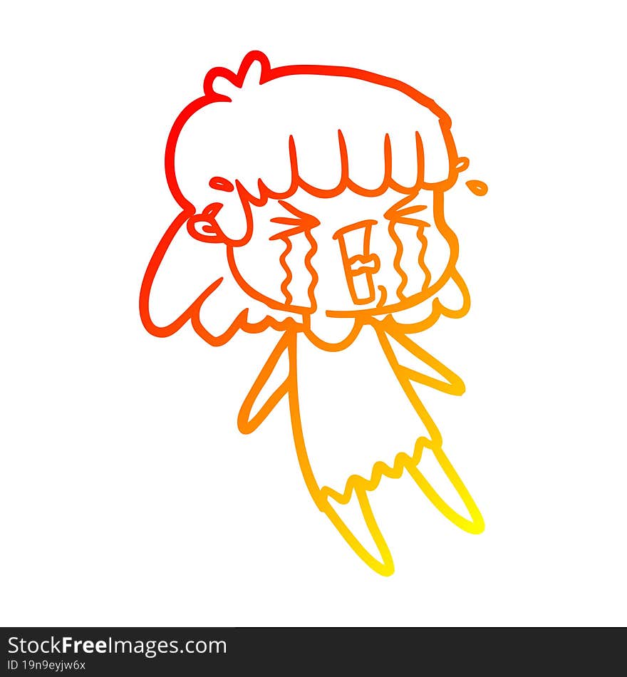 warm gradient line drawing cartoon woman in tears