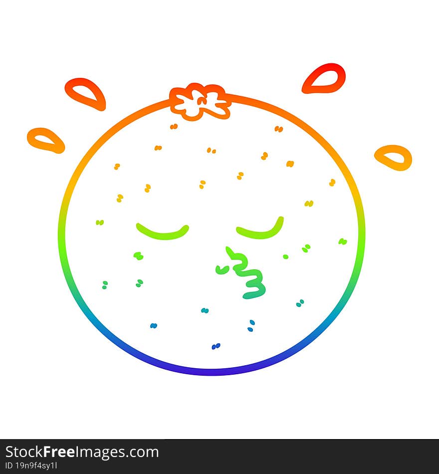 rainbow gradient line drawing of a cartoon orange with face