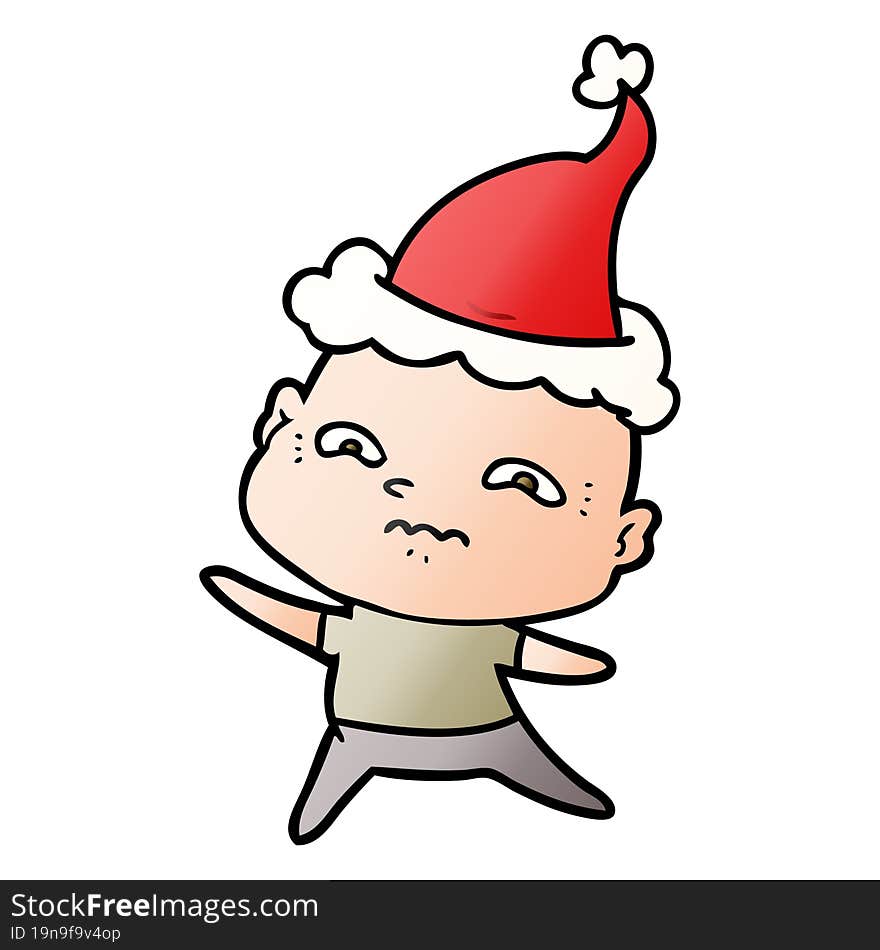 Gradient Cartoon Of A Nervous Man Wearing Santa Hat