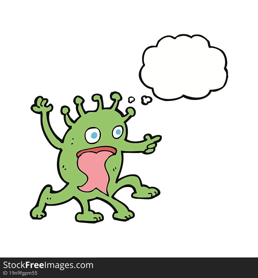 Cartoon Weird Little Alien With Thought Bubble