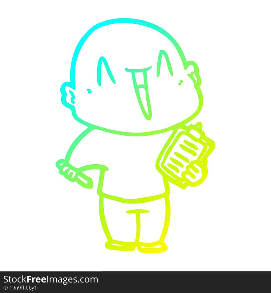 cold gradient line drawing of a happy cartoon bald man