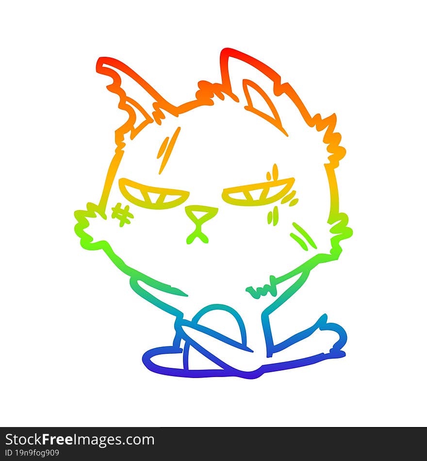 rainbow gradient line drawing tough cartoon cat