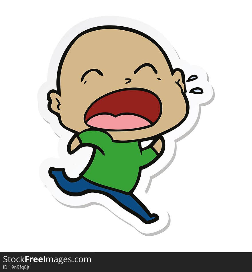 sticker of a cartoon shouting bald man