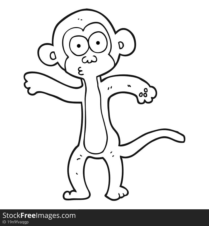 freehand drawn black and white cartoon monkey