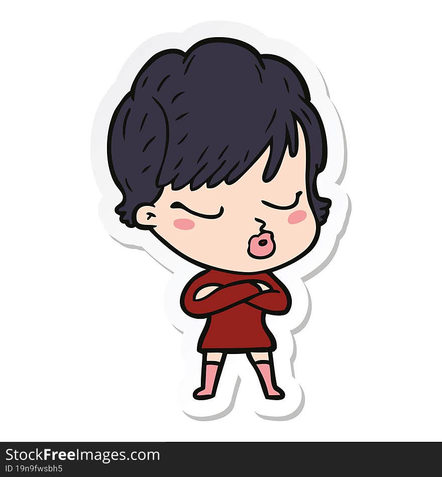 sticker of a cartoon woman with eyes shut