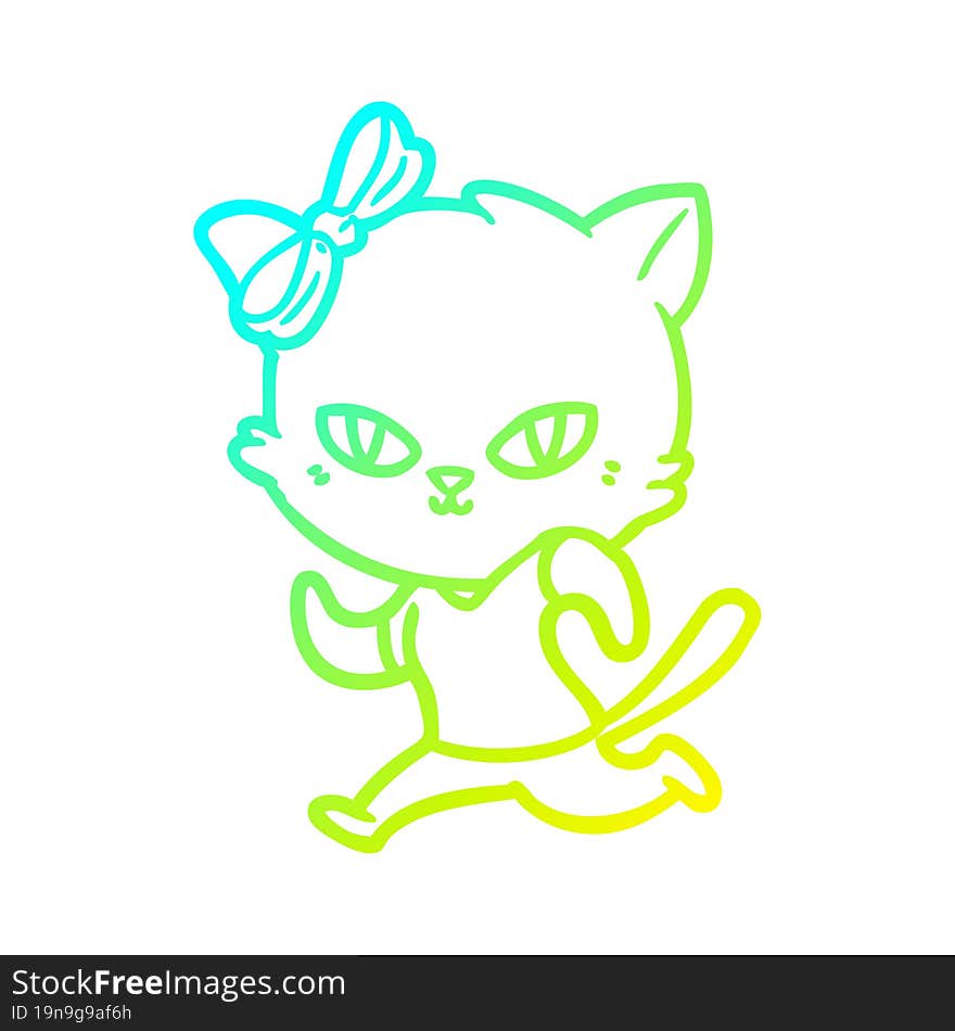 Cold Gradient Line Drawing Cute Cartoon Cat Jogging