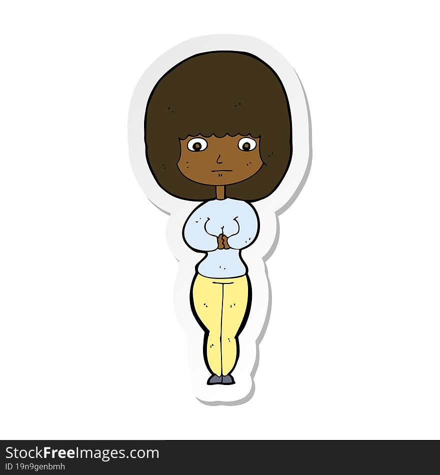 sticker of a cartoon shy woman