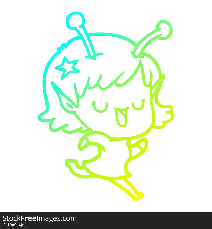 cold gradient line drawing happy alien girl cartoon