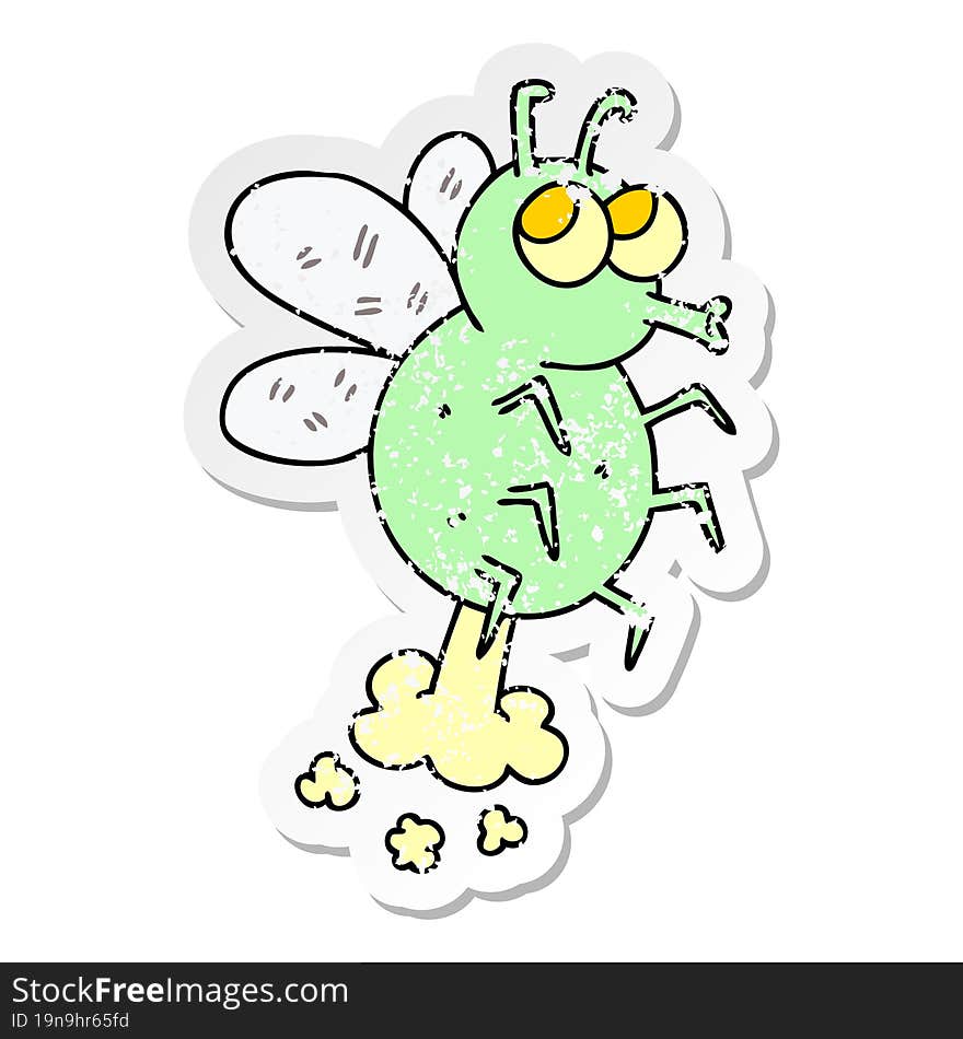 distressed sticker of a quirky hand drawn cartoon fly