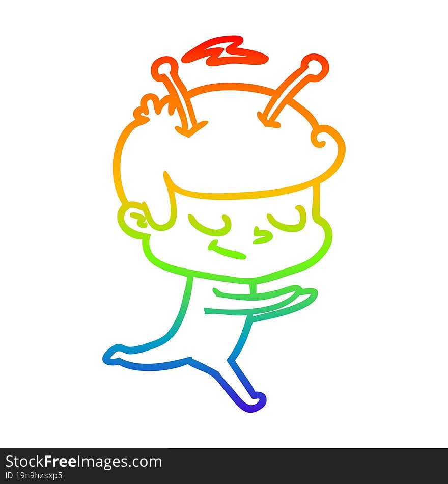 rainbow gradient line drawing friendly cartoon spaceman running