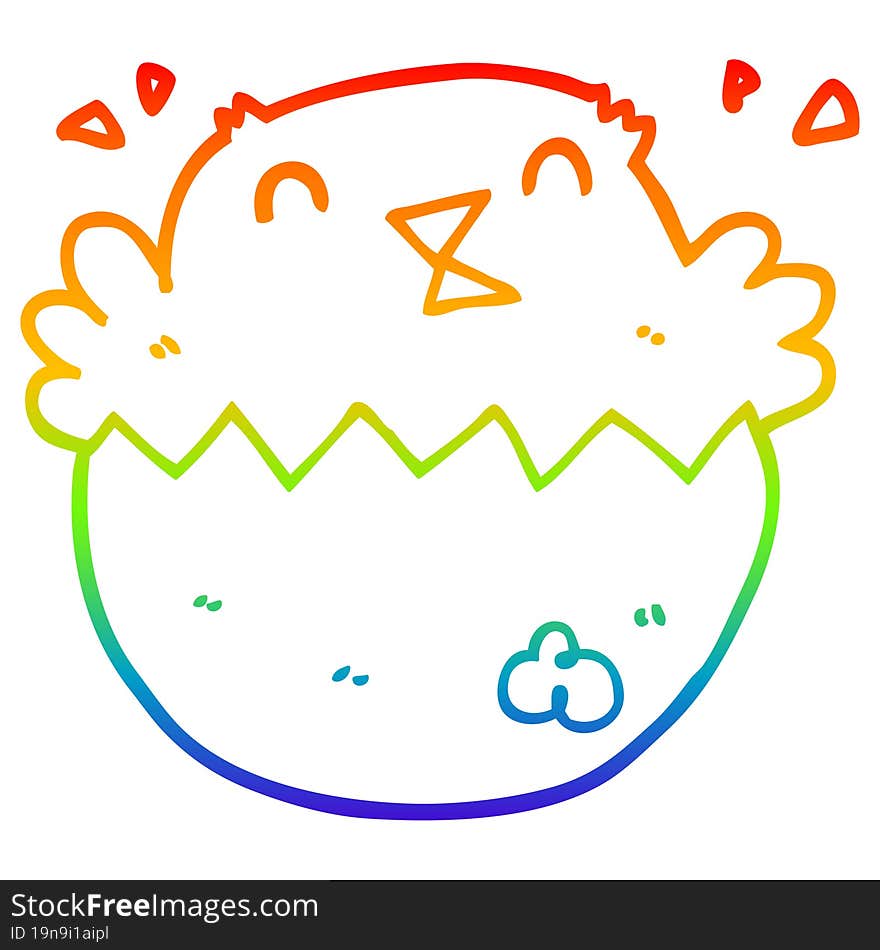 rainbow gradient line drawing of a cartoon hatching chick