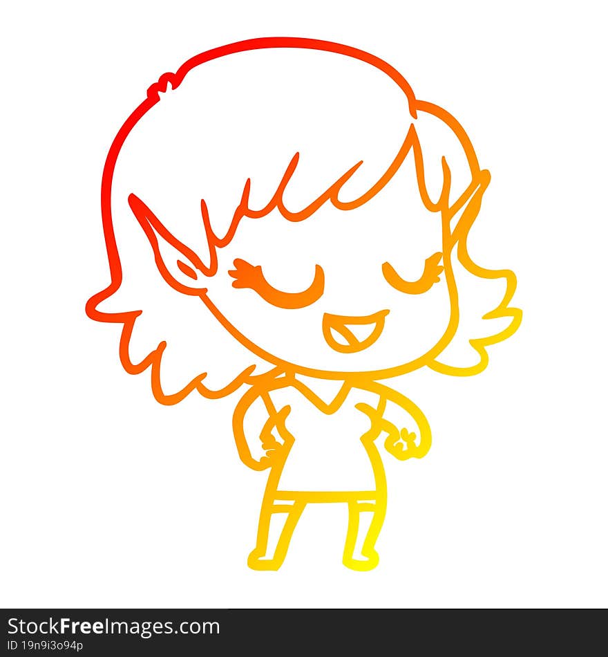 warm gradient line drawing happy cartoon elf girl