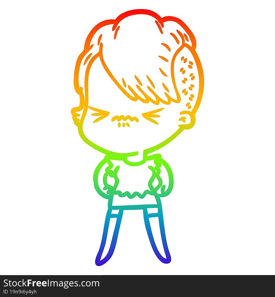 rainbow gradient line drawing cartoon annoyed hipster girl