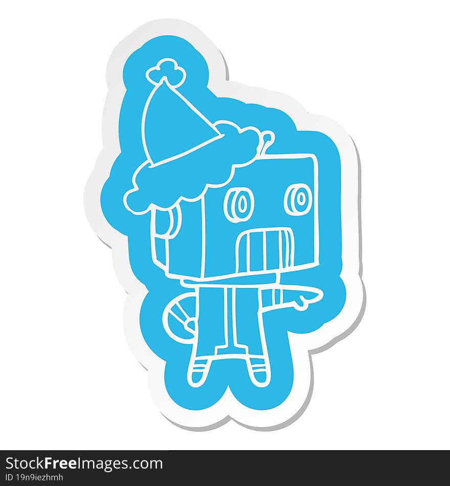 cartoon  sticker of a robot wearing santa hat