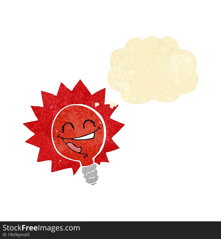 Happy Flashing Red Light Bulb Cartoon  With Thought Bubble