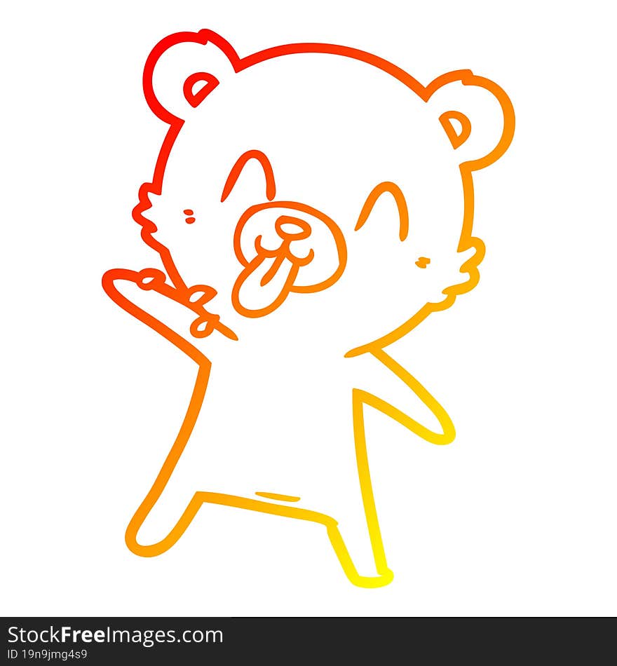 warm gradient line drawing of a rude cartoon polar bear sticking out tongue