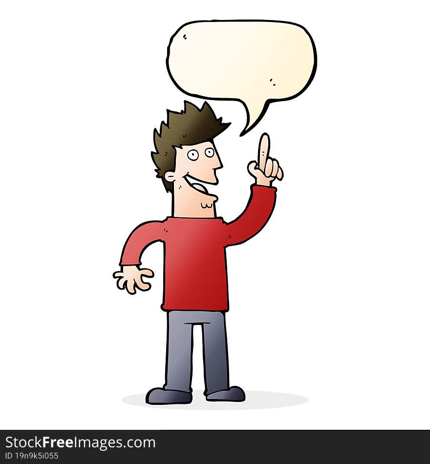 cartoon man with great new idea with speech bubble