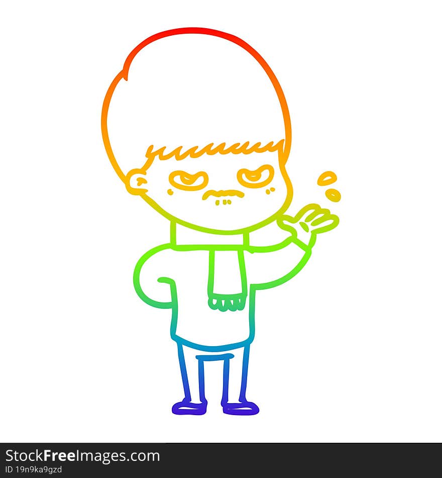 rainbow gradient line drawing annoyed cartoon boy