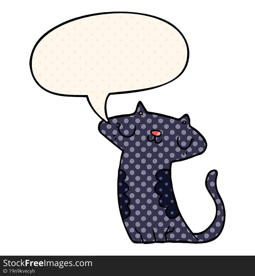 cartoon cat with speech bubble in comic book style