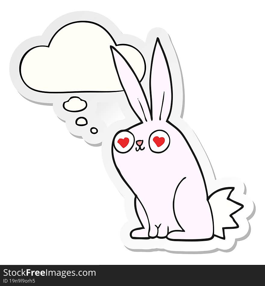 cartoon bunny rabbit in love with thought bubble as a printed sticker