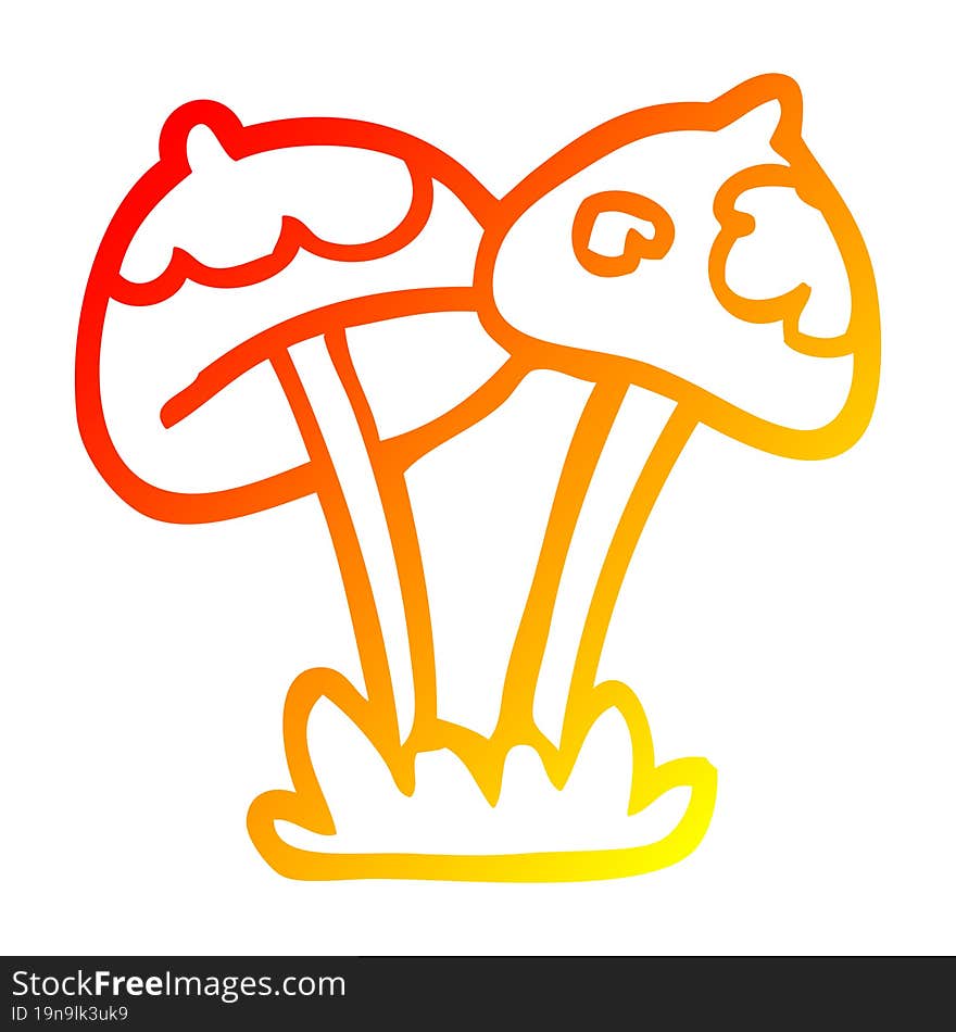 warm gradient line drawing cartoon mushroom