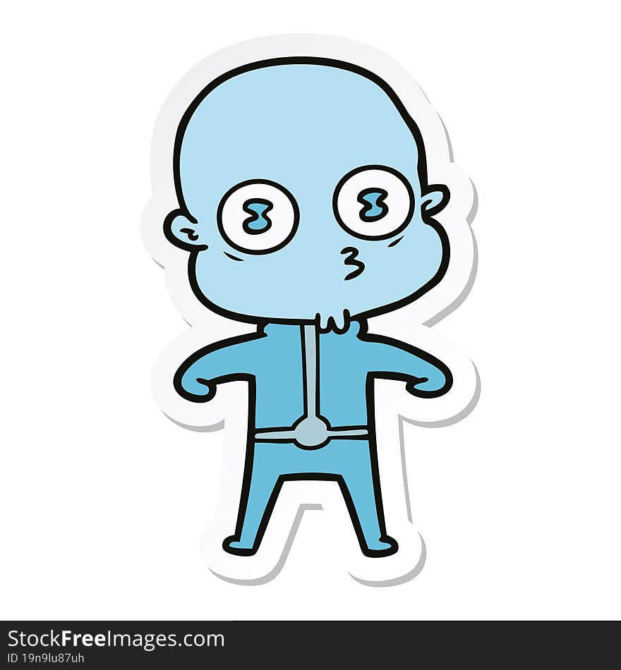 Sticker Of A Cartoon Weird Bald Spaceman