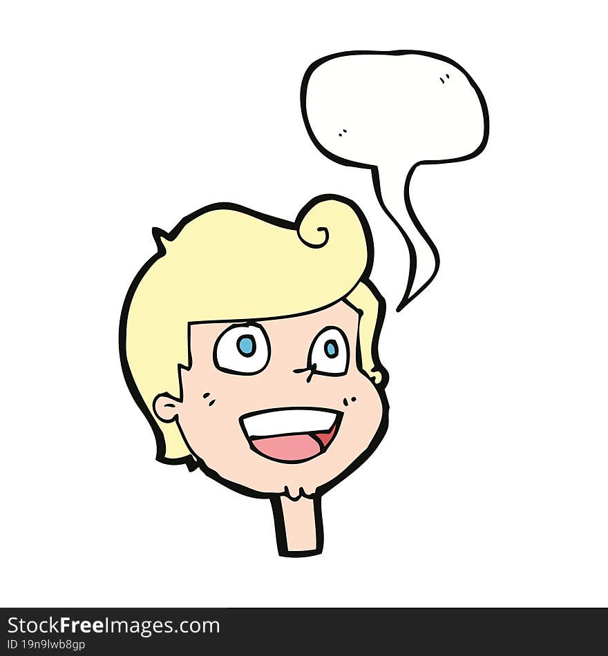 cartoon happy face with speech bubble