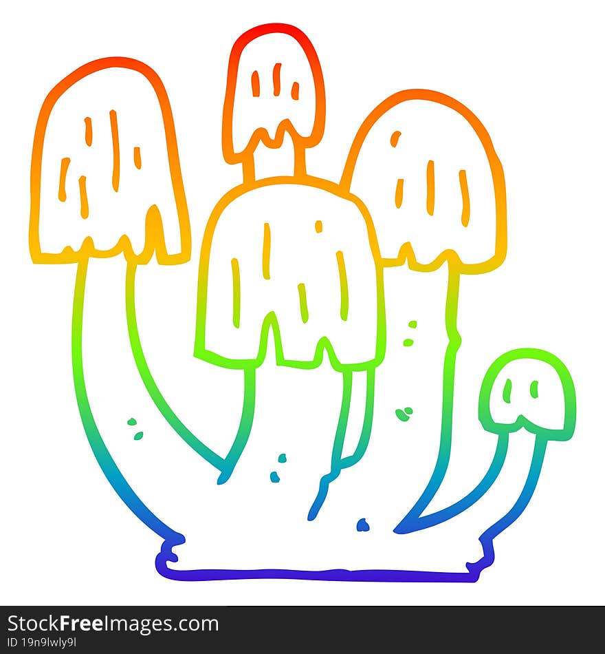 rainbow gradient line drawing of a cartoon mushrooms