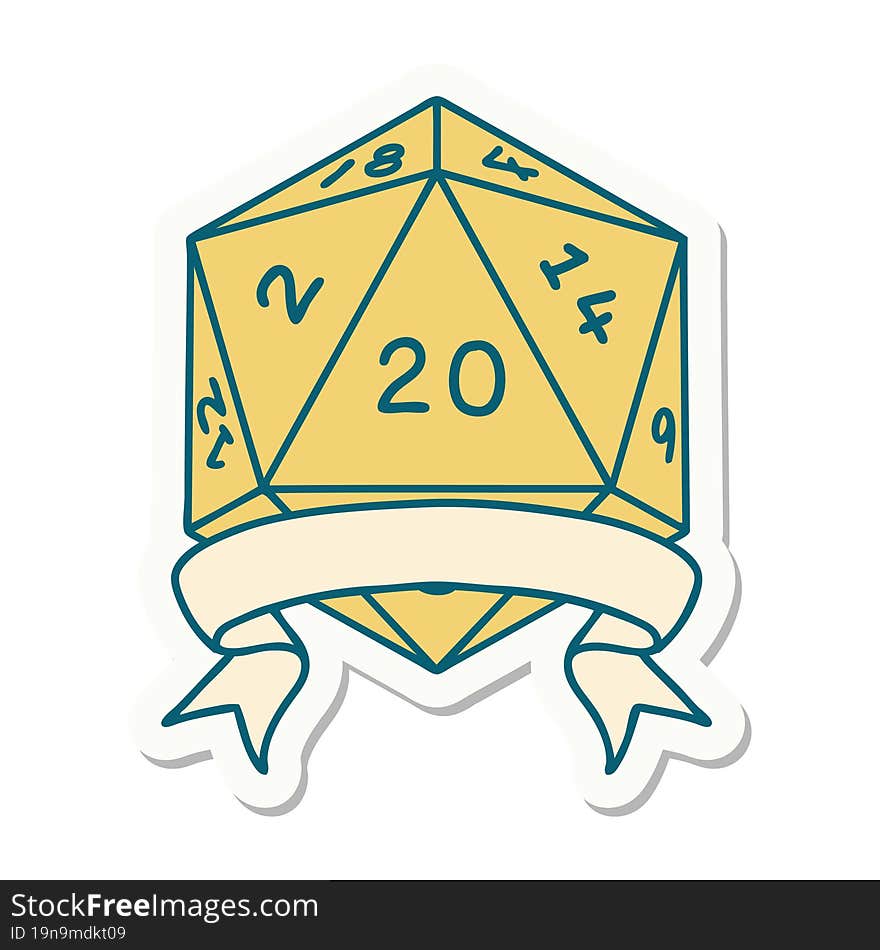 Natural 20 Critical Hit D20 Dice Roll Sticker