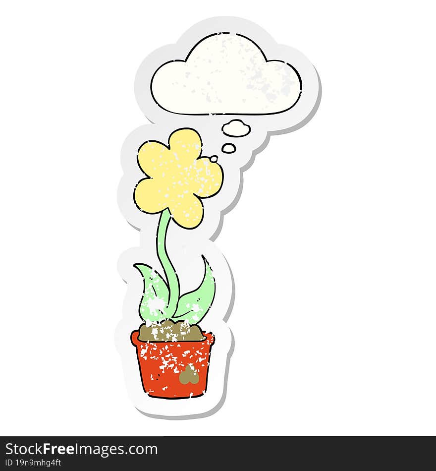 Cute Cartoon Flower And Thought Bubble As A Distressed Worn Sticker