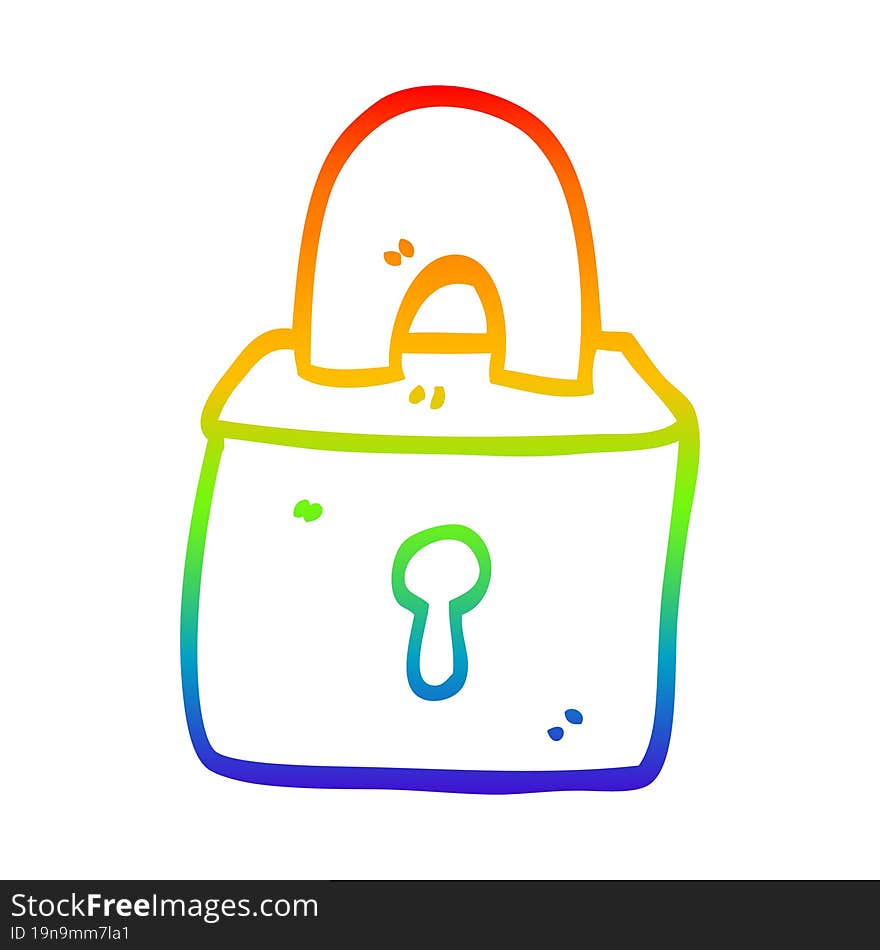 rainbow gradient line drawing of a cartoon locked padlock