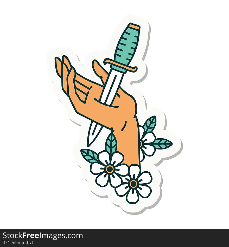 tattoo style sticker of a dagger in the hand