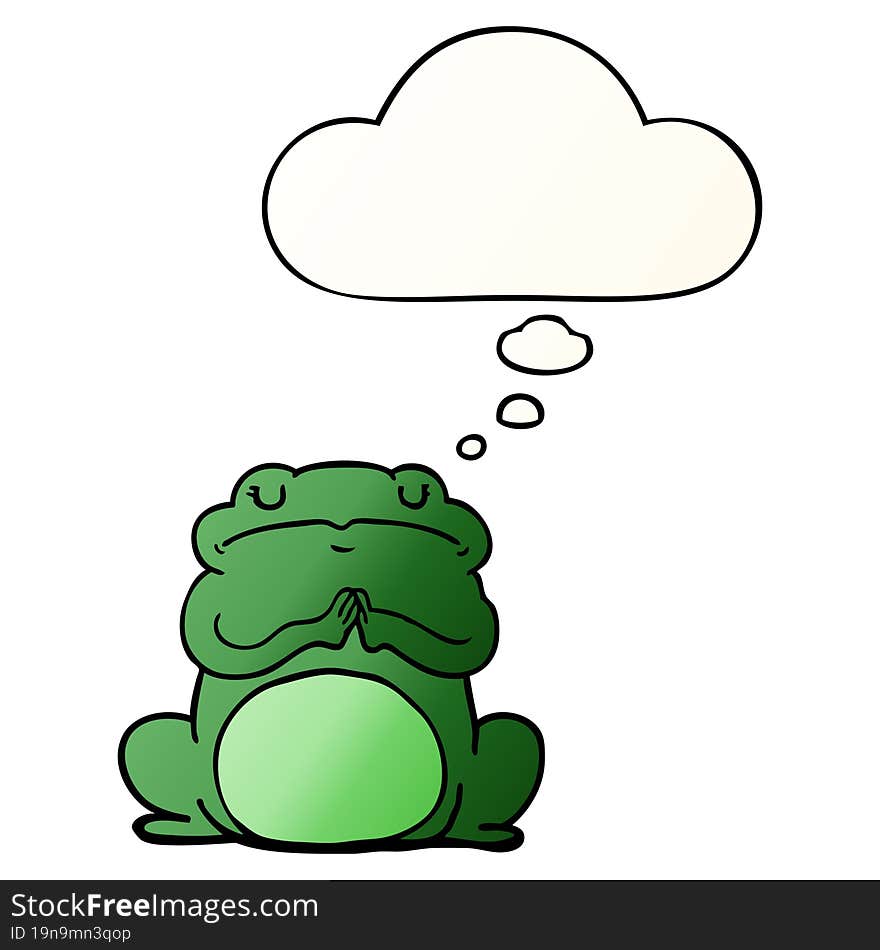 cartoon arrogant frog and thought bubble in smooth gradient style