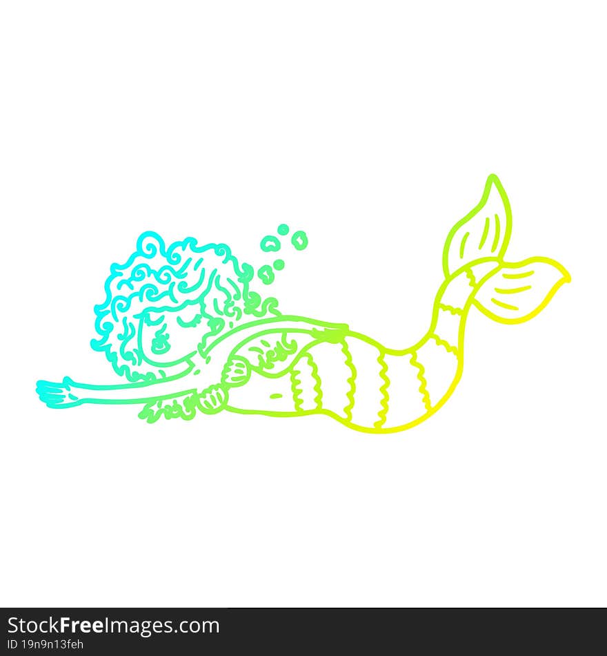 Cold Gradient Line Drawing Cartoon Mermaid