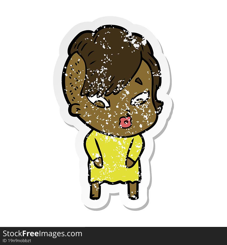 distressed sticker of a cartoon surprised girl