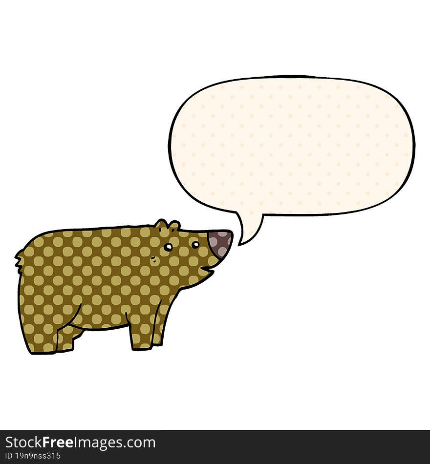 cartoon bear and speech bubble in comic book style