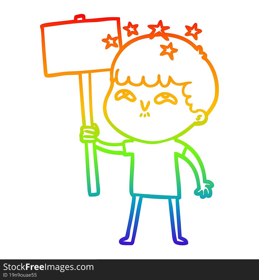 rainbow gradient line drawing cartoon amazed boy