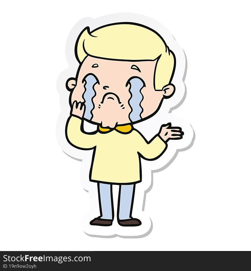 sticker of a cartoon man crying