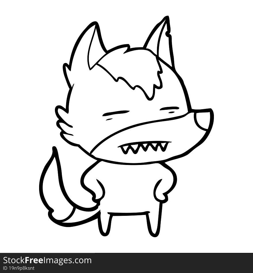 cartoon wolf showing teeth. cartoon wolf showing teeth