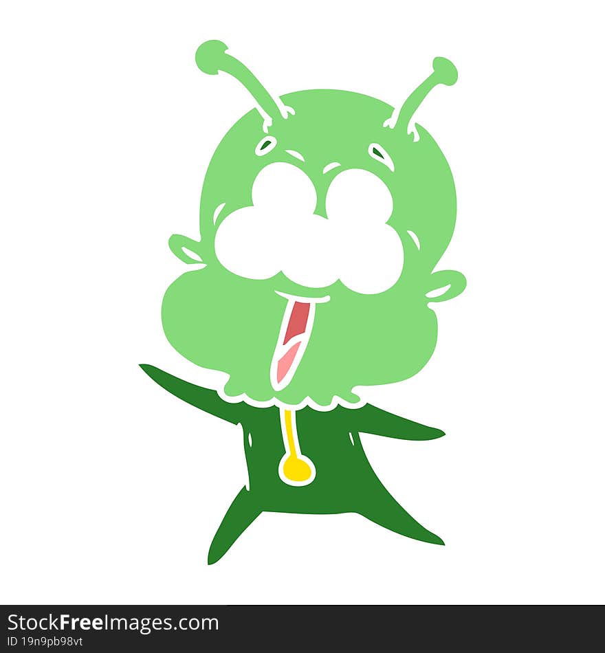 happy flat color style cartoon alien